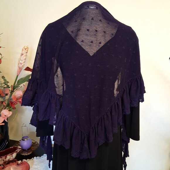 VTG NEW NOA NOA 100% Cotton Triangle Classic Luxury Purple Ruffle Cardigan Scarf - Picture 6 of 9